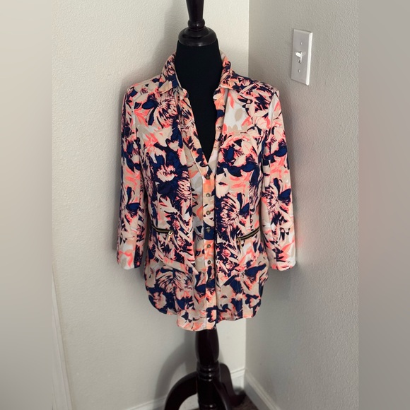 bebe Jackets & Blazers - BEBE Tropical Neon Orange Blazer Blouse Set 2 Pieces Size M Medium